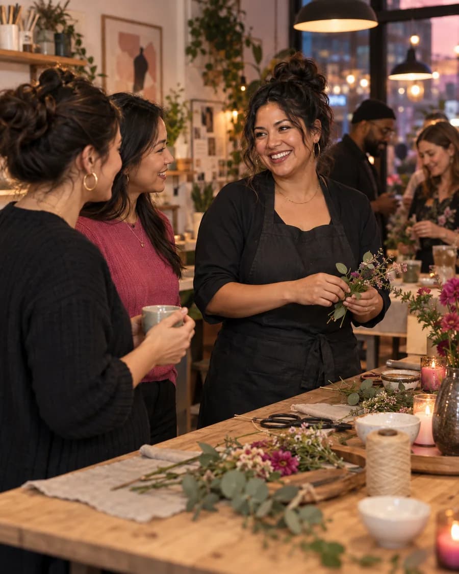 A local business owner hosting a creative workshop for customers