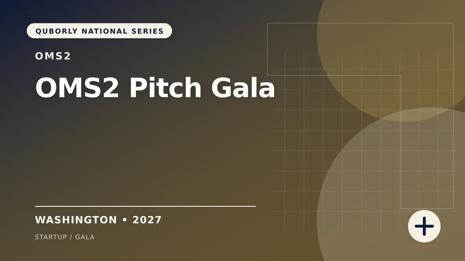 Official 16:9 event poster for OMS2 Pitch Gala, presented by OMS2.