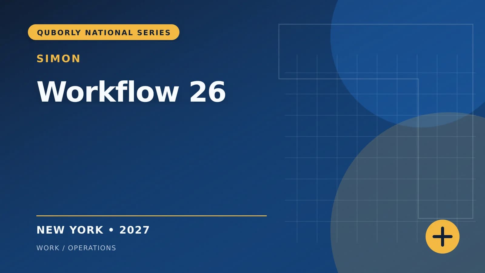 Official 16:9 event poster for Workflow 26, presented by Simon.