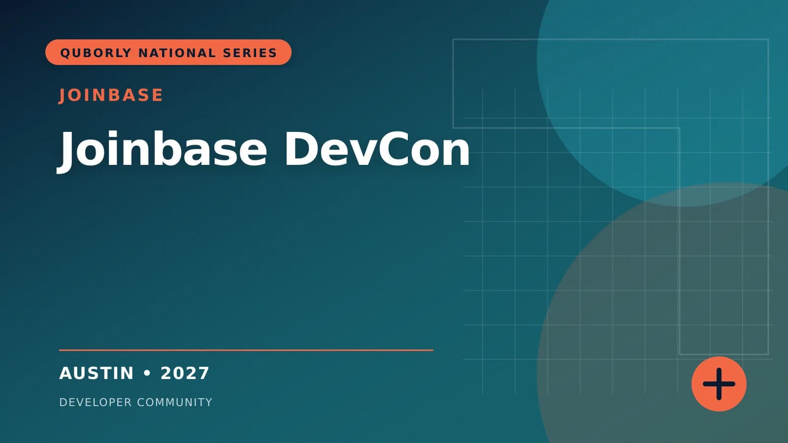 Official 16:9 event poster for Joinbase DevCon, presented by Joinbase.