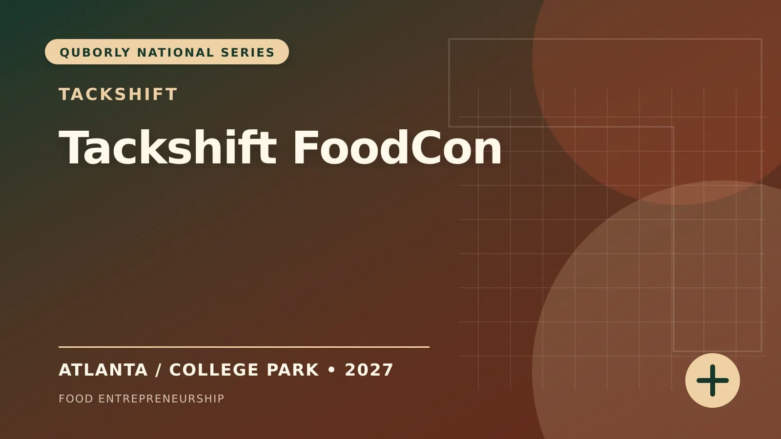 Official 16:9 event poster for Tackshift FoodCon, presented by Tackshift.