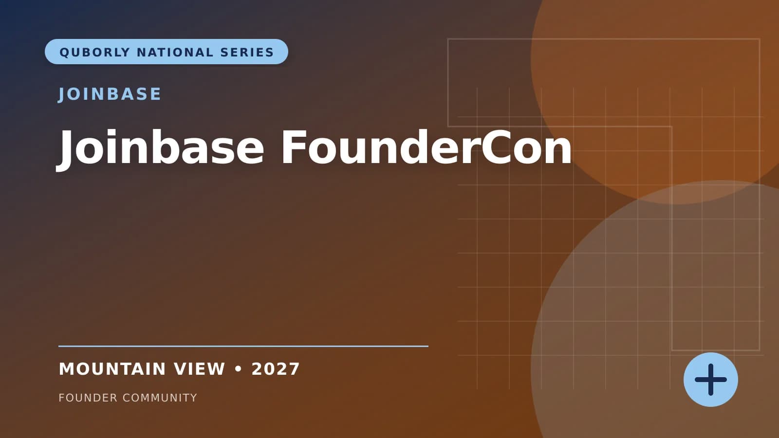 Official 16:9 event poster for Joinbase FounderCon, presented by Joinbase.
