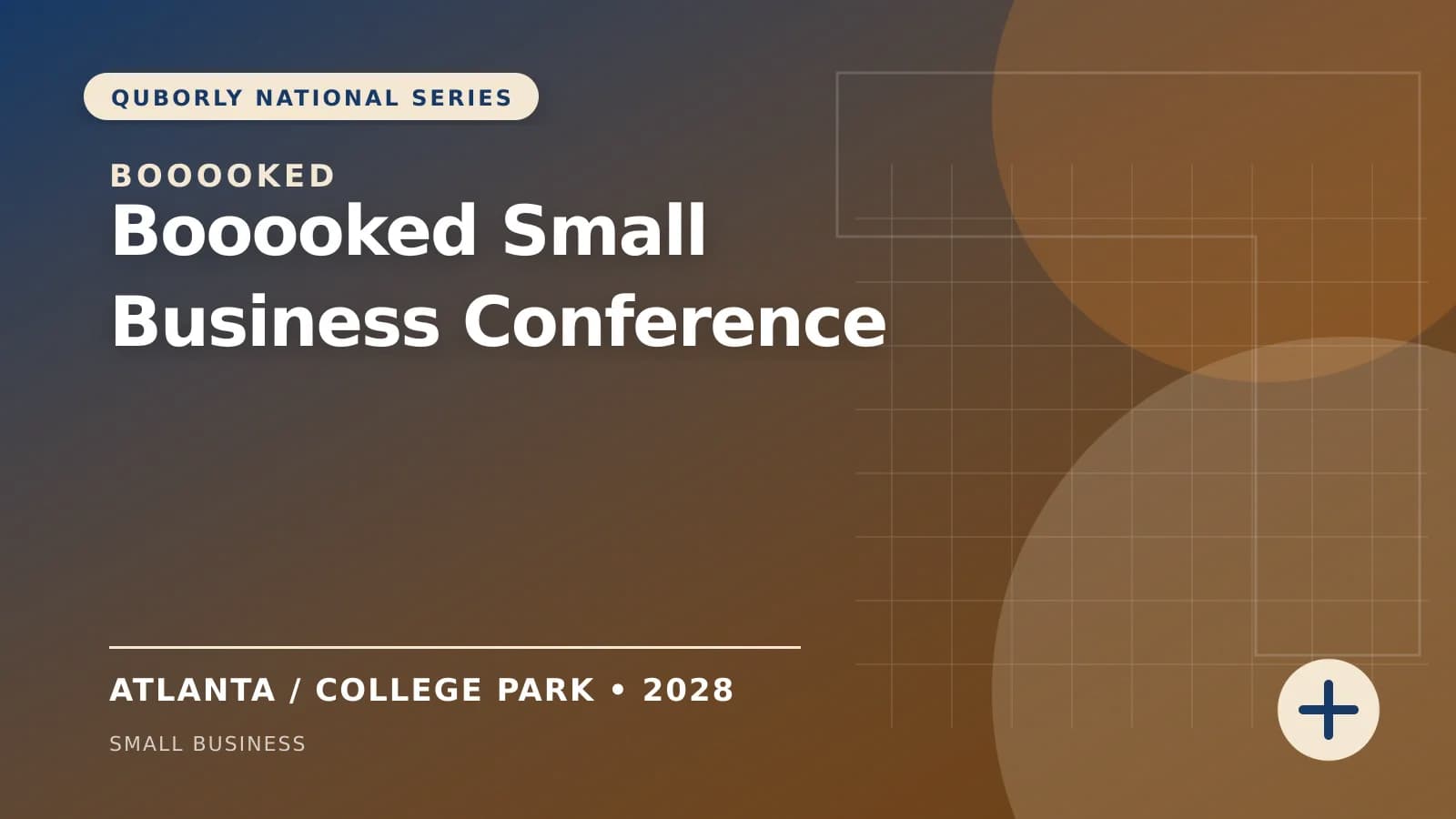 Official 16:9 event poster for Booooked Small Business Conference, presented by Booooked.