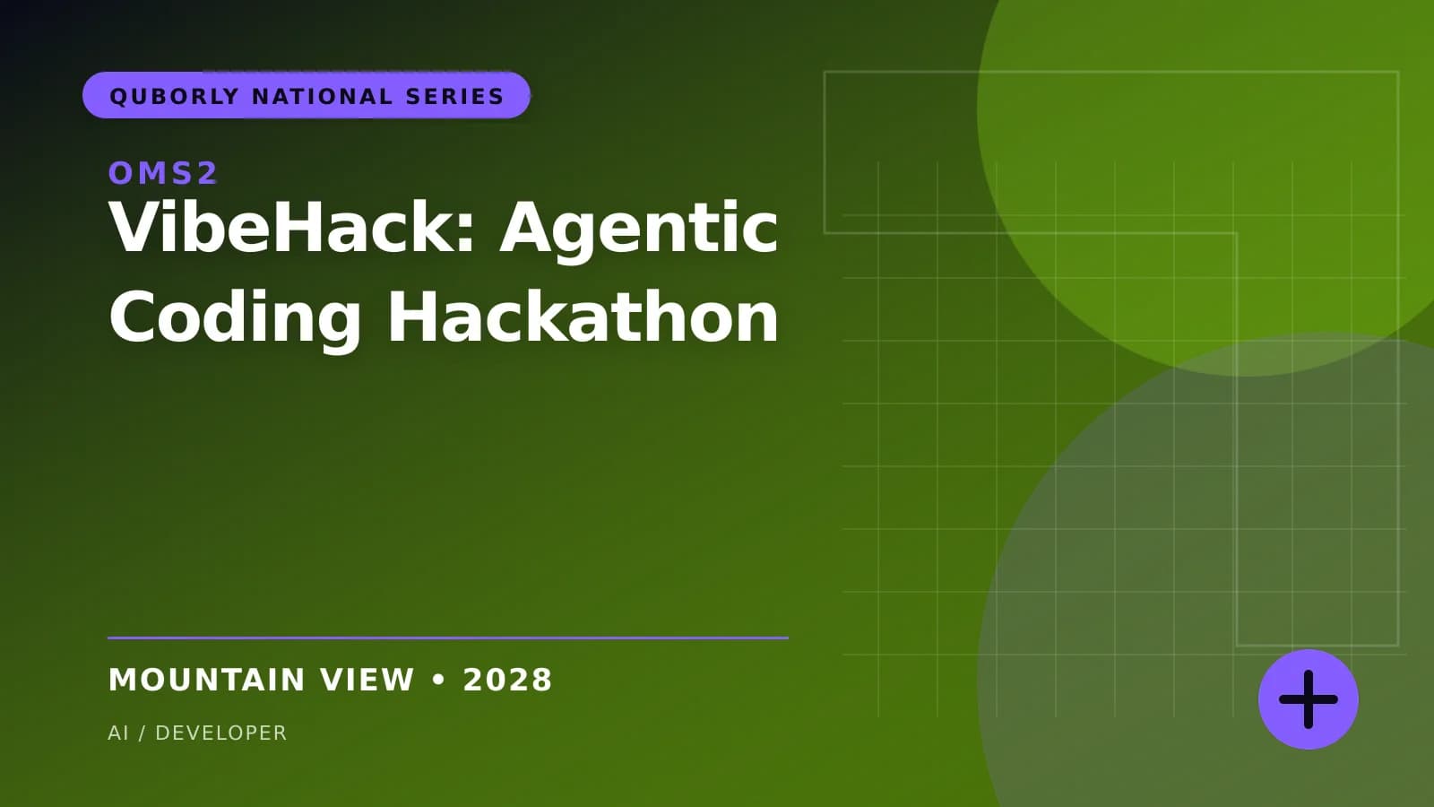 Official 16:9 event poster for VibeHack: Agentic Coding Hackathon, presented by OMS2.